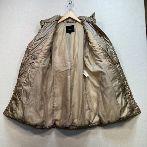 Talbots Womens Puffer Coat Jacket Petite Gold Quilted Full Zip Cozy Winter - Picture 9 of 15